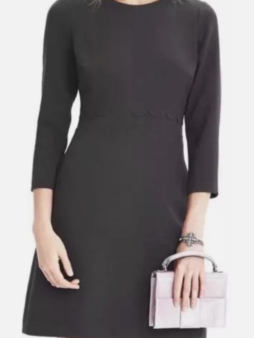 NWT Banana Republic Charcoal Gray Sheath Dress Size 2 Scalloped Waist Career